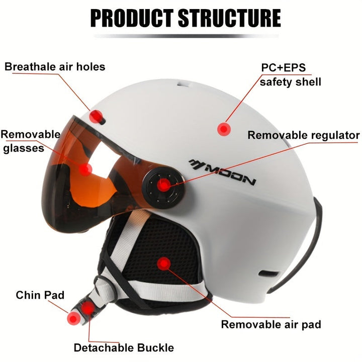 Comfortable unisex helmet with removable parts for skiing and snowboarding.