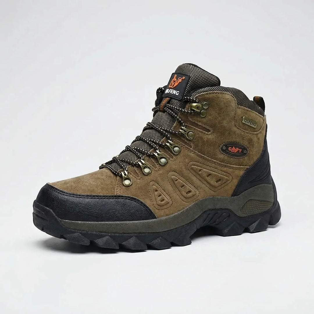 Durable unisex high-top hiking boots, perfect lace-up outdoor footwear for all-terrain trails & adventure.