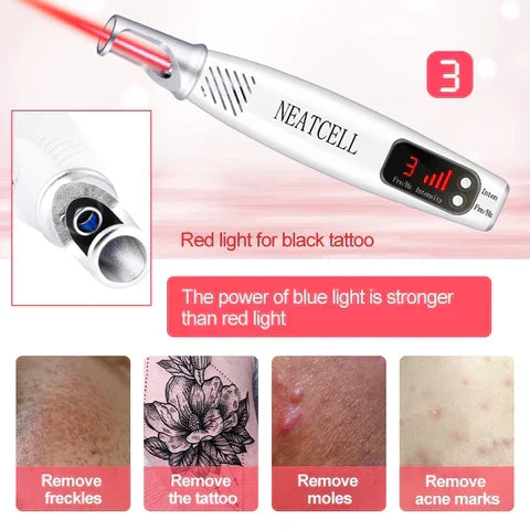 Complete home beauty device for laser tattoo, mole, and spot removal & skin care.