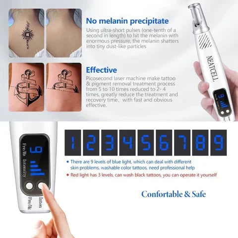 Sleek laser pen for precise spot treatment, pigmentation correction & home skin care.