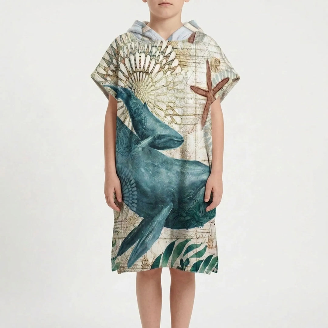 Compact quick-dry hooded swim cover-up, ideal travel towel and beach changing robe.