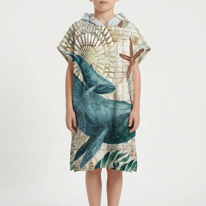Compact quick-dry hooded swim cover-up, ideal travel towel and beach changing robe.
