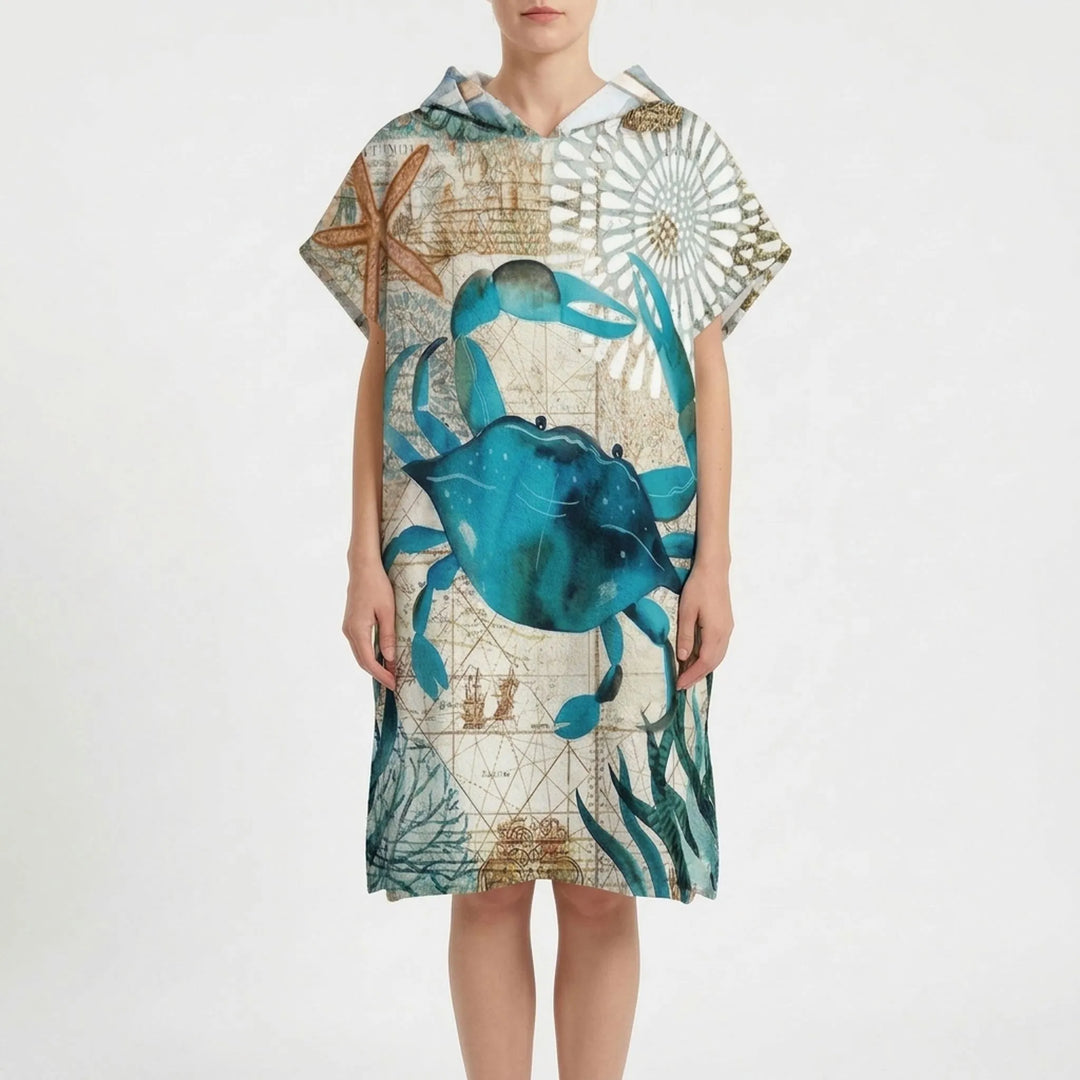 Practical unisex hooded beach towel poncho for easy changing after swimming.