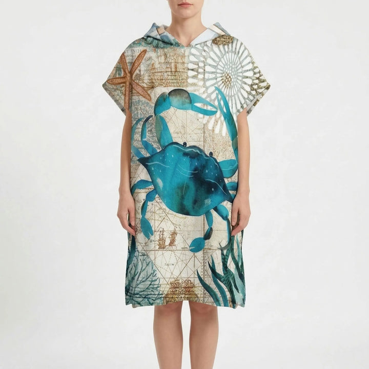 Practical unisex hooded beach towel poncho for easy changing after swimming.