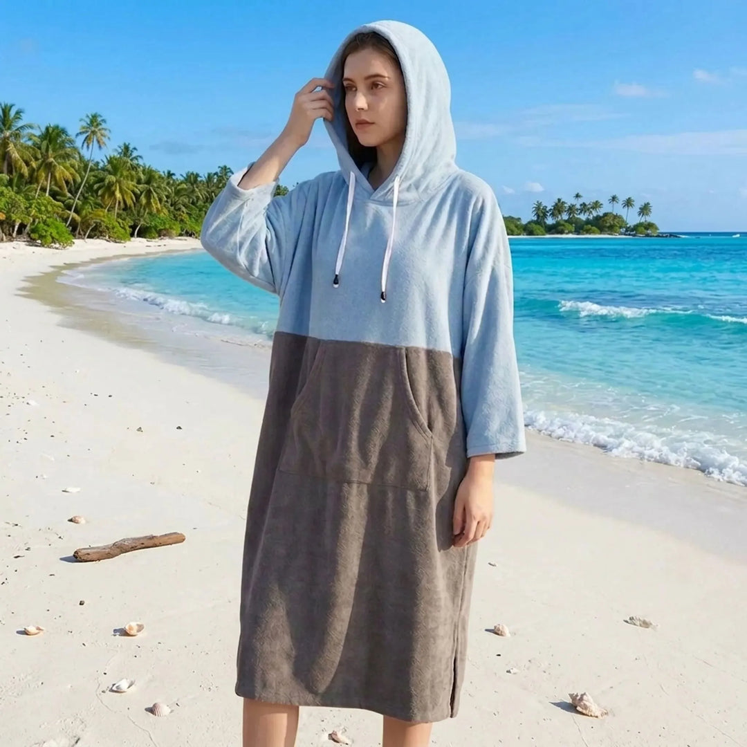 Unisex hooded changing robe, ideal for outdoor changing & quick drying after beach or water sports.