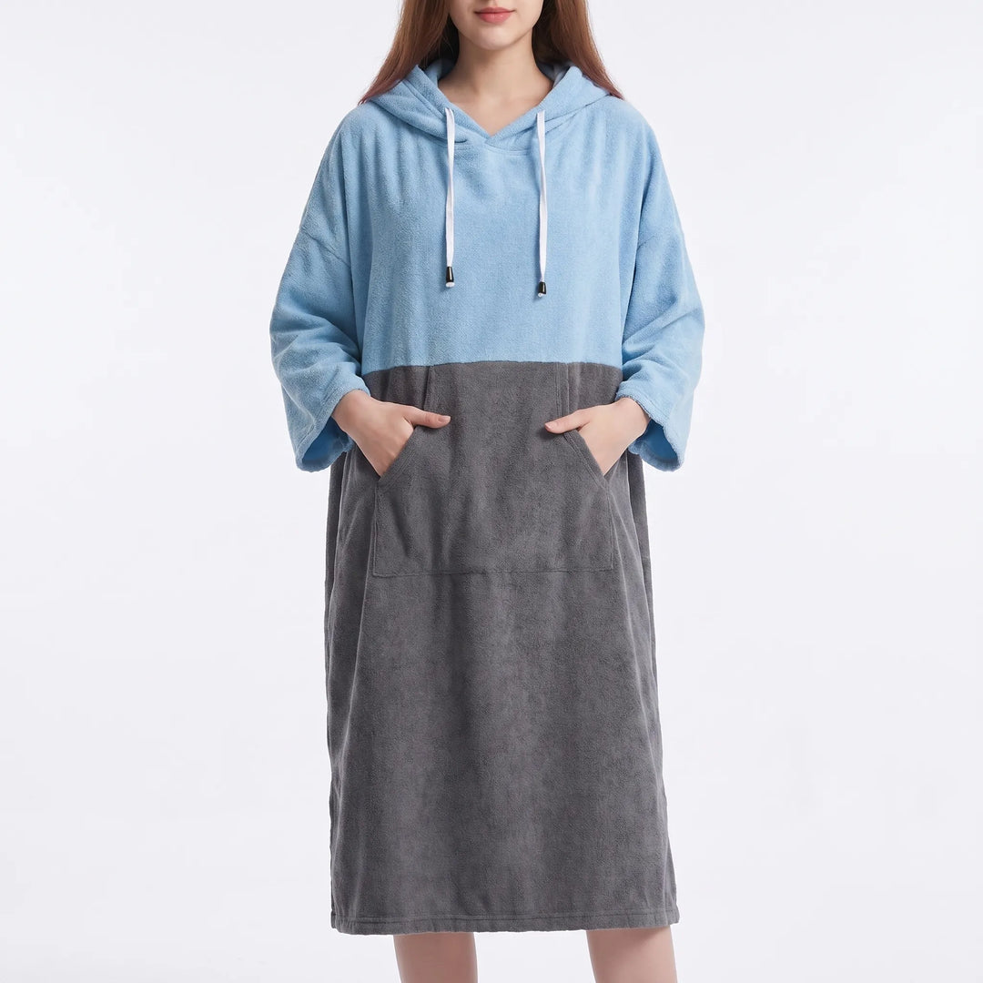 Soft, quick-dry hooded changing robe for post-swim comfort. Perfect as a beach poncho or surf cover-up.