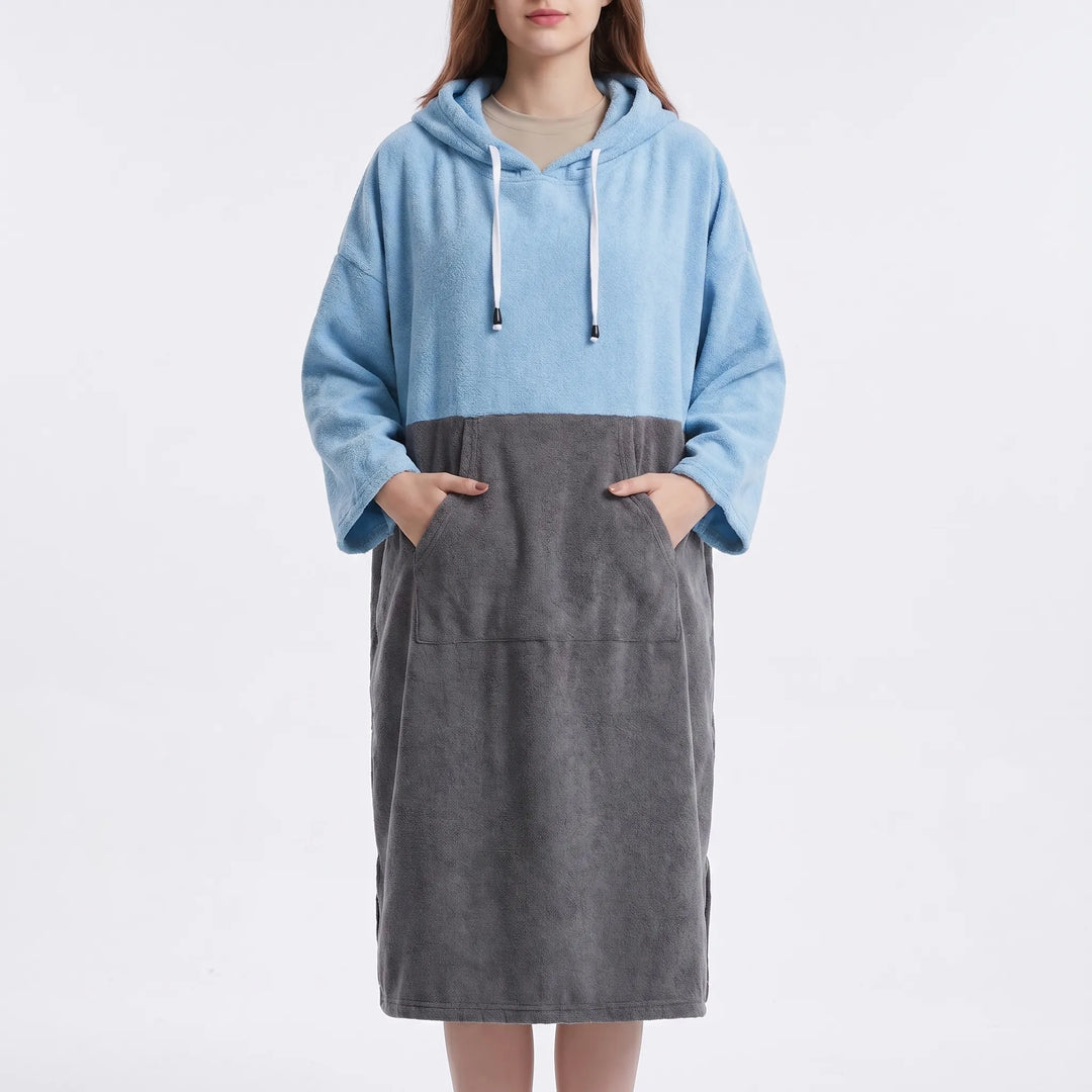 Unisex hooded changing robe for beach, pool, or water sports. Doubles as a quick-dry swim cover up & towel.
