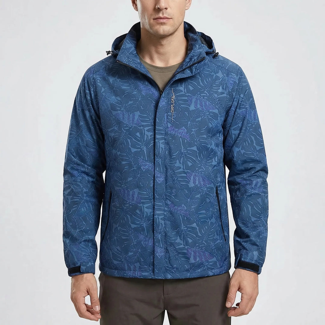 Lightweight, weather-resistant unisex windbreaker shell jacket with full-zip & hood, featuring a stylish botanical print.