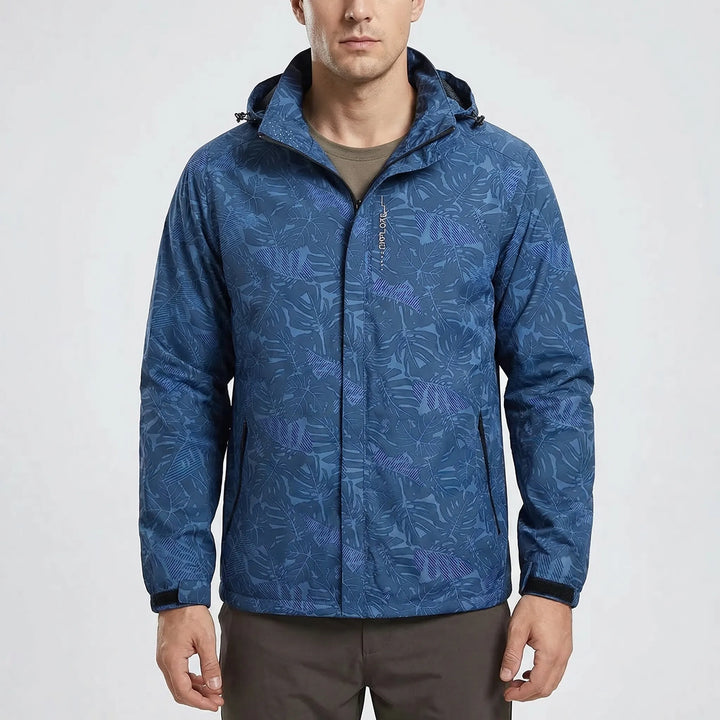 Lightweight, weather-resistant unisex windbreaker shell jacket with full-zip & hood, featuring a stylish botanical print.