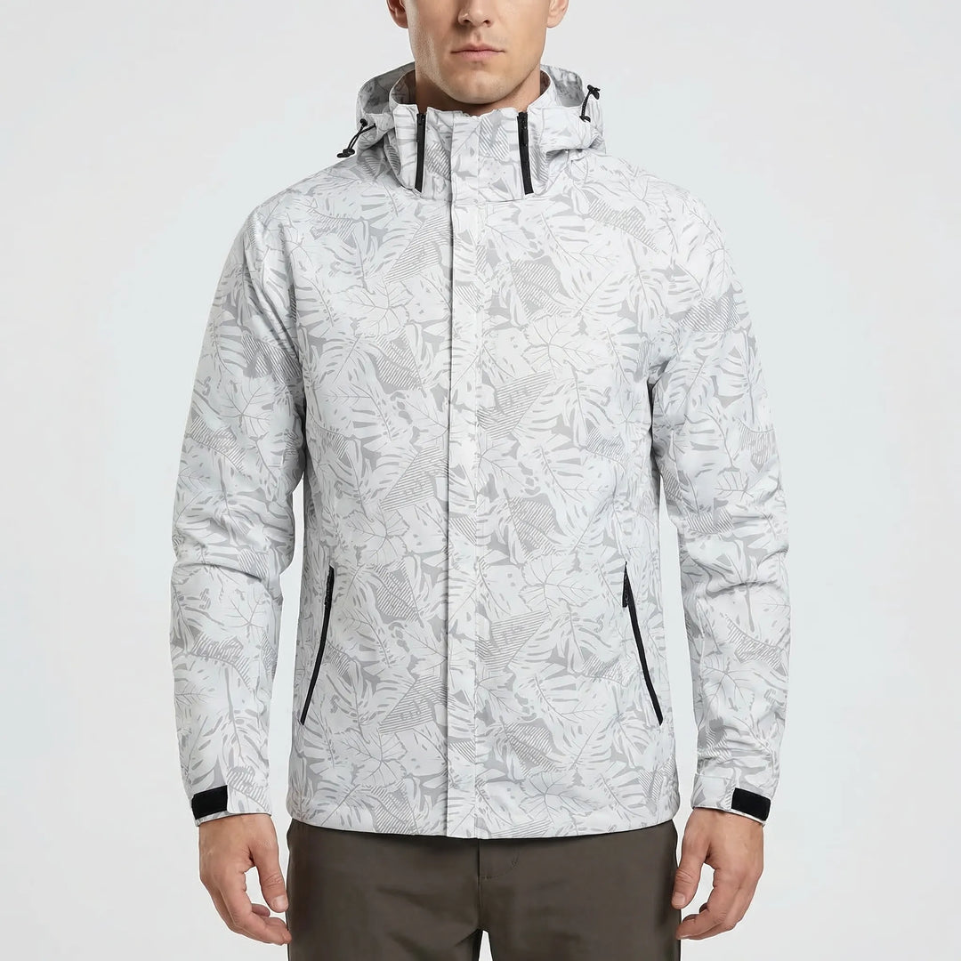 Comfortable & practical unisex hooded windbreaker jacket with a unique botanical print, excellent for casual & outdoor adventures.