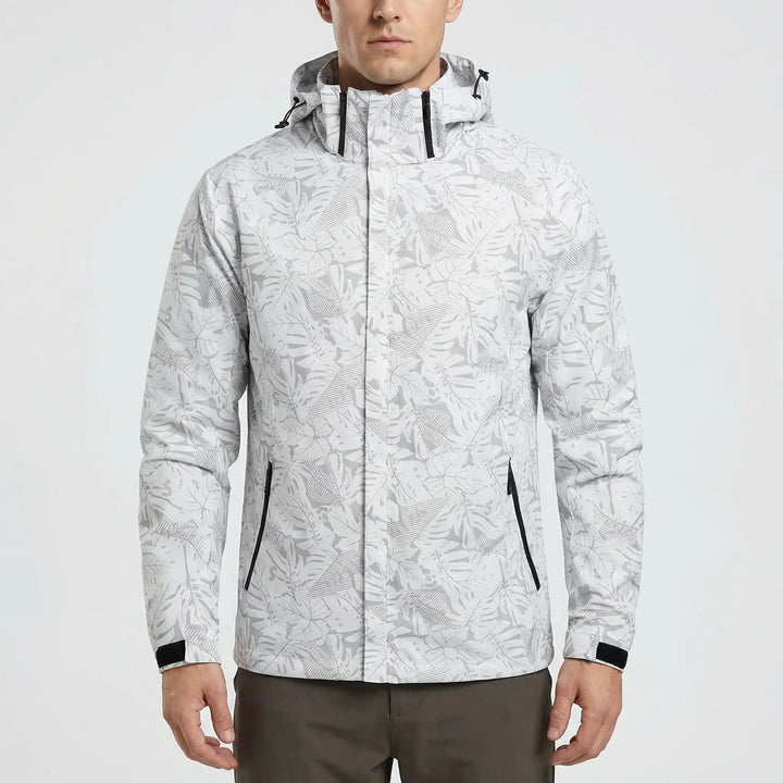 Comfortable & practical unisex hooded windbreaker jacket with a unique botanical print, excellent for casual & outdoor adventures.