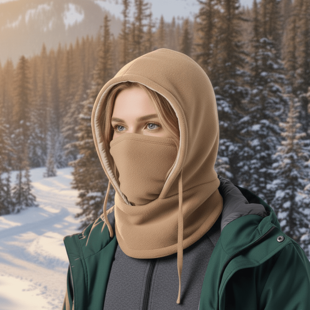 Warm unisex headwear, a versatile neck gaiter & face mask for extreme cold outdoor sports like skiing.