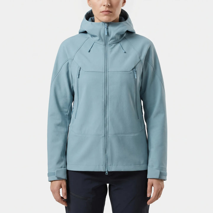 Comfortable unisex hooded soft-shell outdoor jacket. Breathable hiking gear for all weather & seasons.