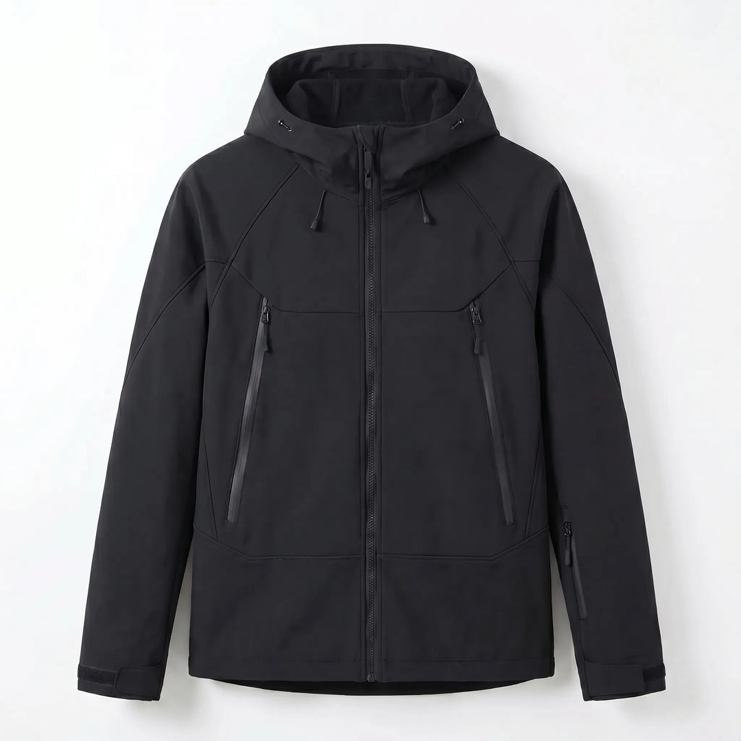 Protective unisex hooded soft-shell jacket. Windproof & water-resistant outerwear for all outdoor seasons.