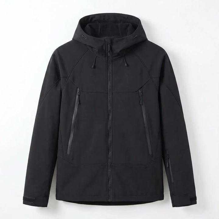 Protective unisex hooded soft-shell jacket. Windproof & water-resistant outerwear for all outdoor seasons.