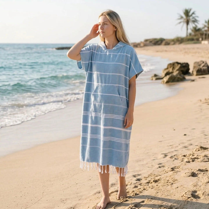Unisex hooded surf changing poncho, quick-dry swim cover-up for beach & water sports.
