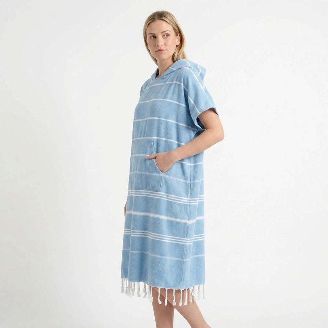 Soft, quick-dry hooded changing poncho; ideal beach & swim robe for men & women.