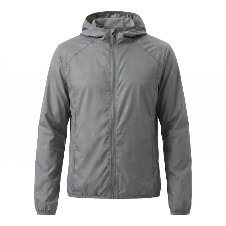 Stylish unisex hooded windbreaker, comfortable and practical for various outdoor activities.