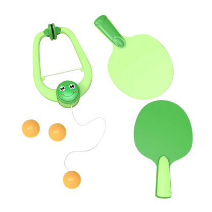 Kids' indoor table tennis game with hanging apparatus, perfect for active family fun
