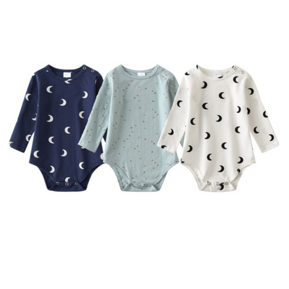 Comfortable unisex baby clothing set: 3-pack long sleeve cotton rompers with cute pattern prints for infants