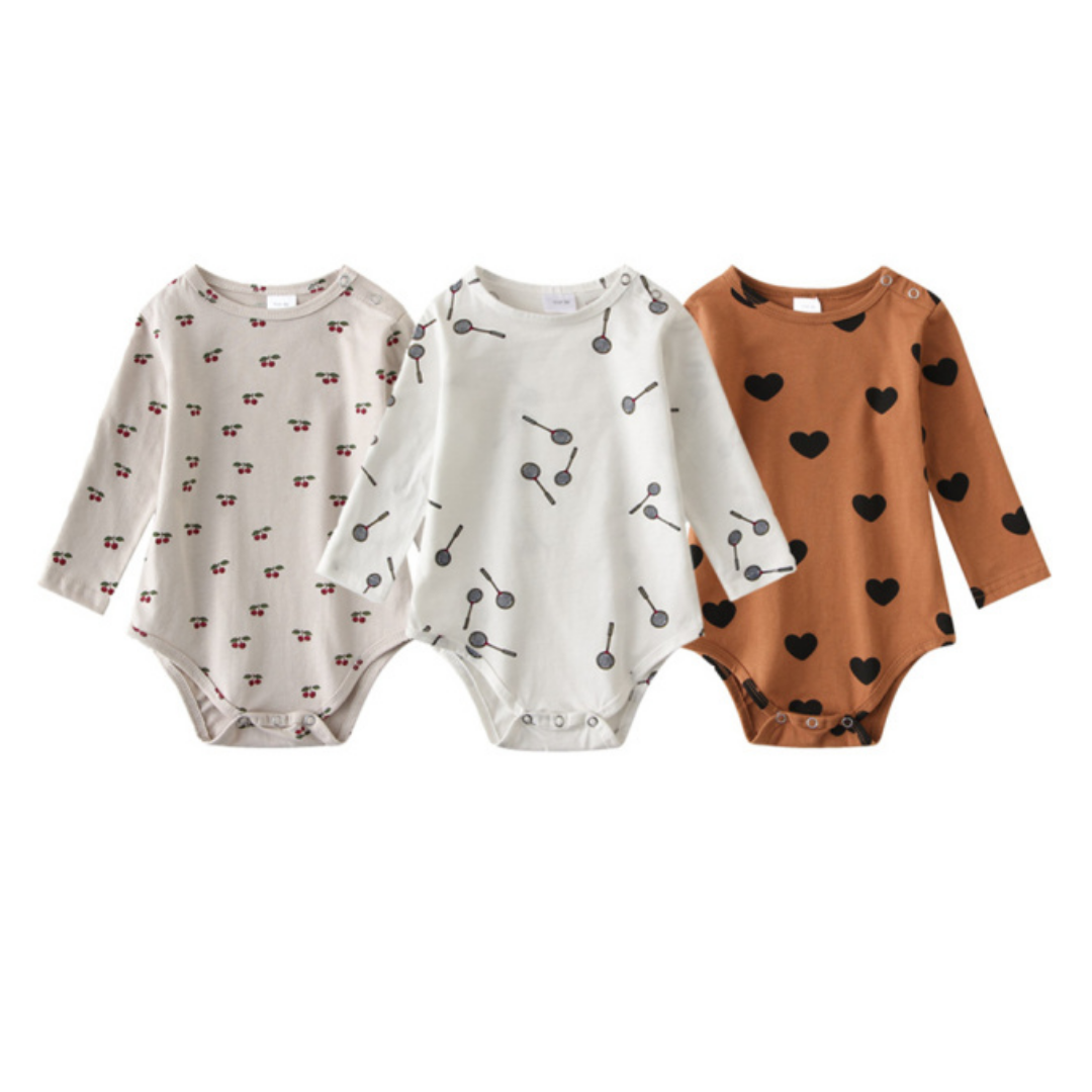 Infant fashion: 3-pack of soft cotton long sleeve onesies featuring adorable pattern prints, unisex baby clothing