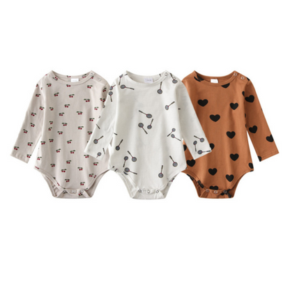 Infant fashion: 3-pack of soft cotton long sleeve onesies featuring adorable pattern prints, unisex baby clothing