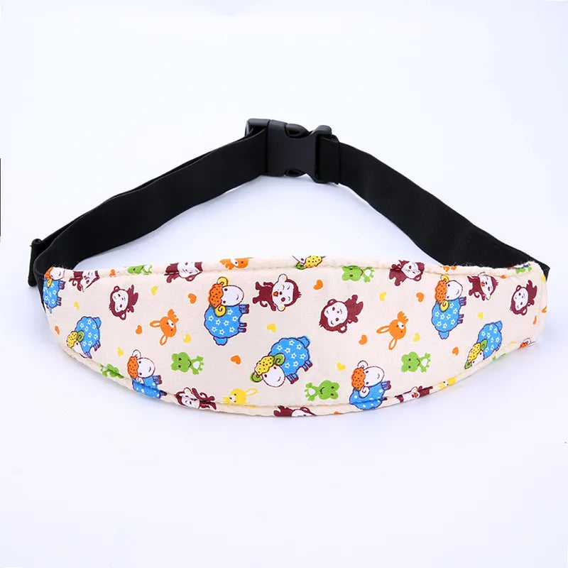 Infant car seat head support, adjustable belt, & neck pillow of polyester cotton for unisex baby safety.