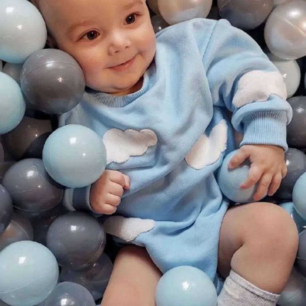 Infant's versatile cotton cloud print jumpsuit, suitable for all seasons and occasions.