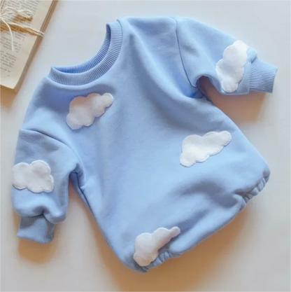 Cute gender-neutral baby romper with a whimsical cloud pattern, 100% cotton for best comfort.