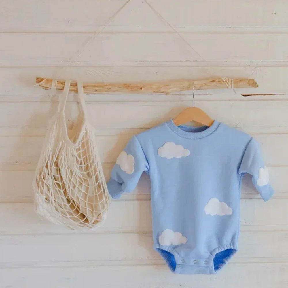 Toddler's soft cotton cloud print overall, stylish and cozy infant jumpsuit for active babies.