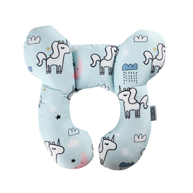 Therapeutic infant head support pillow with breathable fabric, designed to prevent flat head syndrome, suitable for unisex babies.
