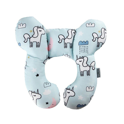 Therapeutic infant head support pillow with breathable fabric, designed to prevent flat head syndrome, suitable for unisex babies.