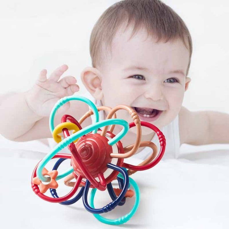 Unisex infant sensory grasping teether ball toy, colorful plastic, BPA-free, for newborns