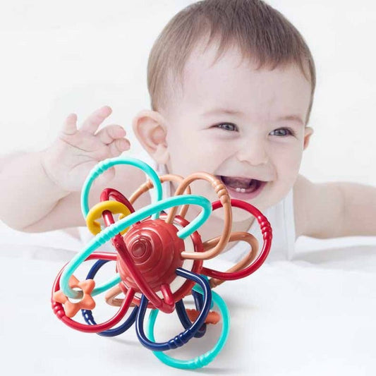 Unisex infant sensory grasping teether ball toy, colorful plastic, BPA-free, for newborns
