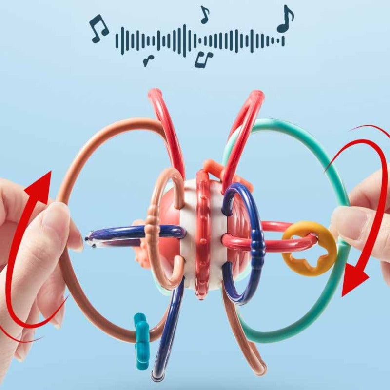 Colorful teether ball with integrated rattle, sensory toy for baby's motor skill development