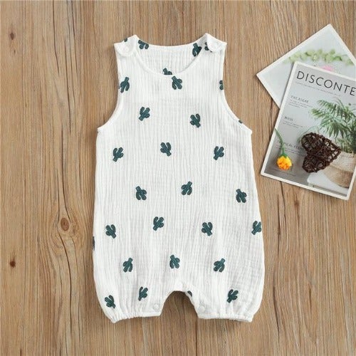 Close-up of a buttoned infant cotton romper, ideal for newborn baby fashion.
