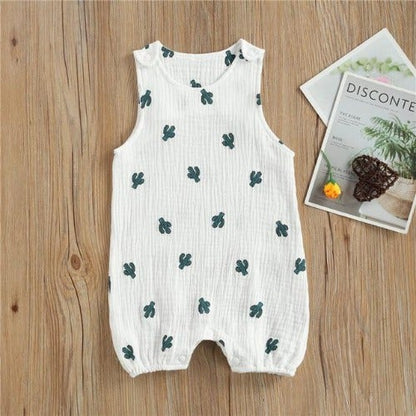 Close-up of a buttoned infant cotton romper, ideal for newborn baby fashion.