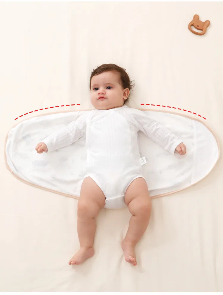 Unisex baby swaddle blanket with cute elephant print, offering belly protection for comfortable sleep