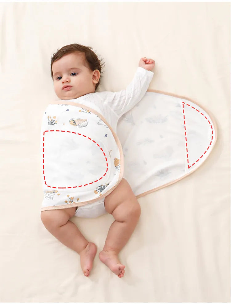 Infant swaddle blanket with a geometric design, breathable cotton for belly protection & baby sleep