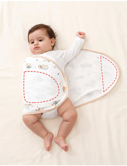 Infant swaddle blanket with a geometric design, breathable cotton for belly protection & baby sleep