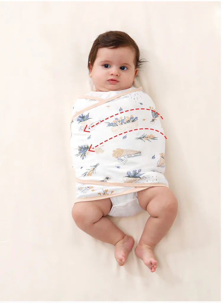 Stack of folded unisex baby swaddle blankets in various colors, showcasing infant wrap options