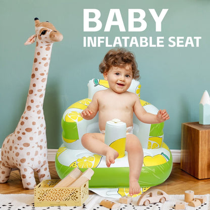 Child playing with toys while seated in a supportive inflatable toddler seat