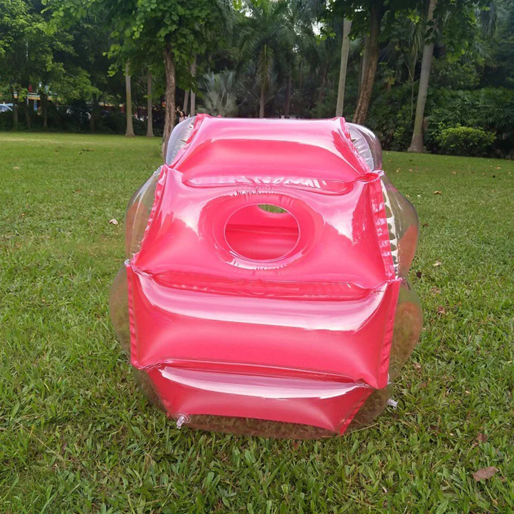 Brightly colored inflatable bumper balls for children, perfect for active garden games