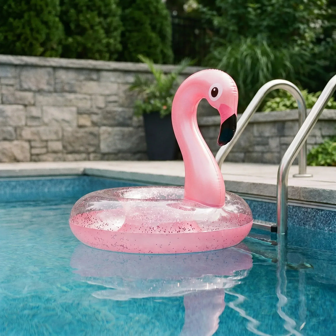 Unisex inflatable flamingo pool float for summer fun, perfect for kids & adults at the beach or pool.