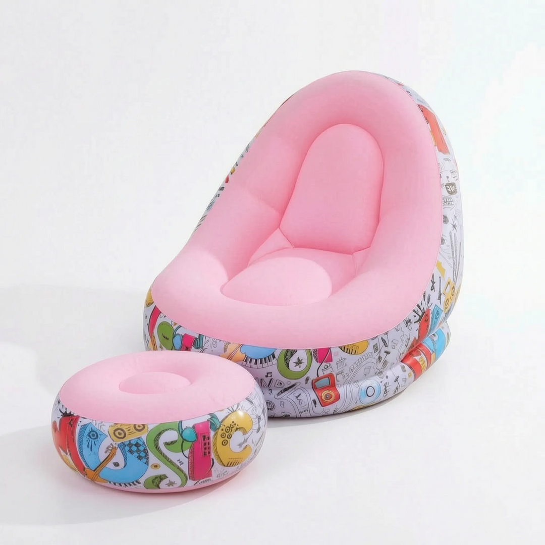 Complete inflatable lounge chair set with comfortable footrest, ideal for patio, camping, or versatile indoor seating.