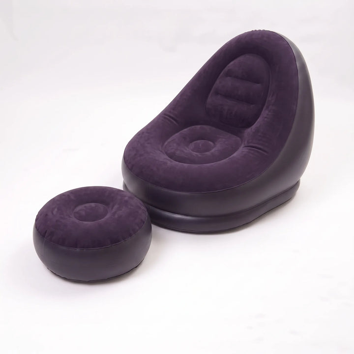 Relaxing inflatable lounge chair & footrest ottoman for ultimate comfort; great for patio, pool, or indoor use.