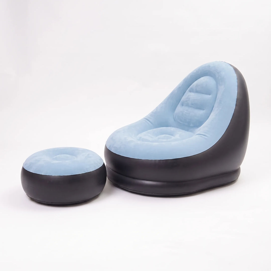Easy setup inflatable lounge chair with ottoman, ideal portable seating for garden, beach, camping, or dorm room.