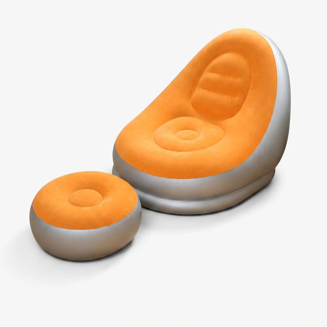 Unisex inflatable outdoor lounge chair with footrest ottoman, perfect for patio relaxation or indoor comfort.