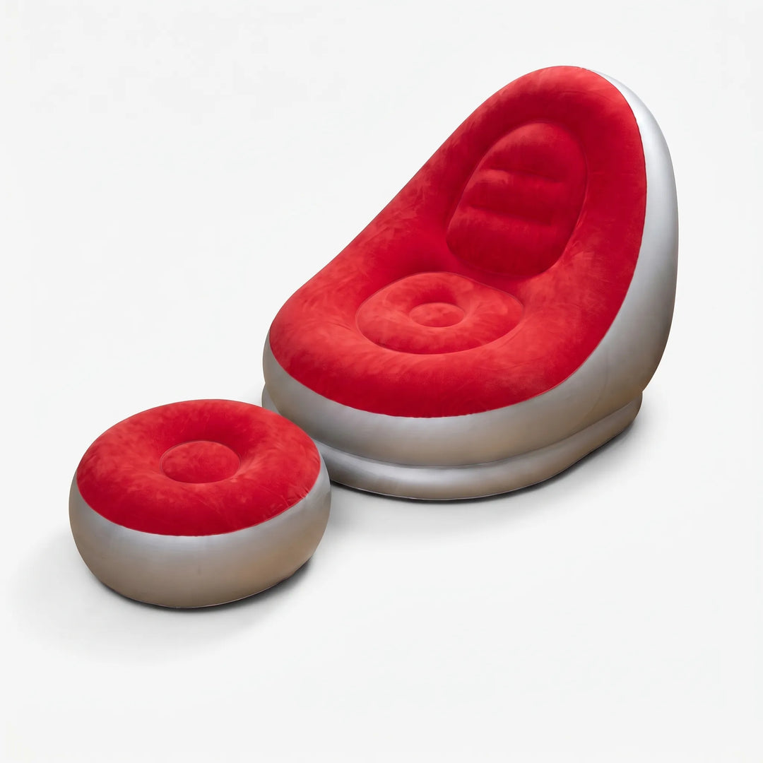 Modern inflatable lounge chair set with ergonomic footrest, providing comfortable portable seating for any space.
