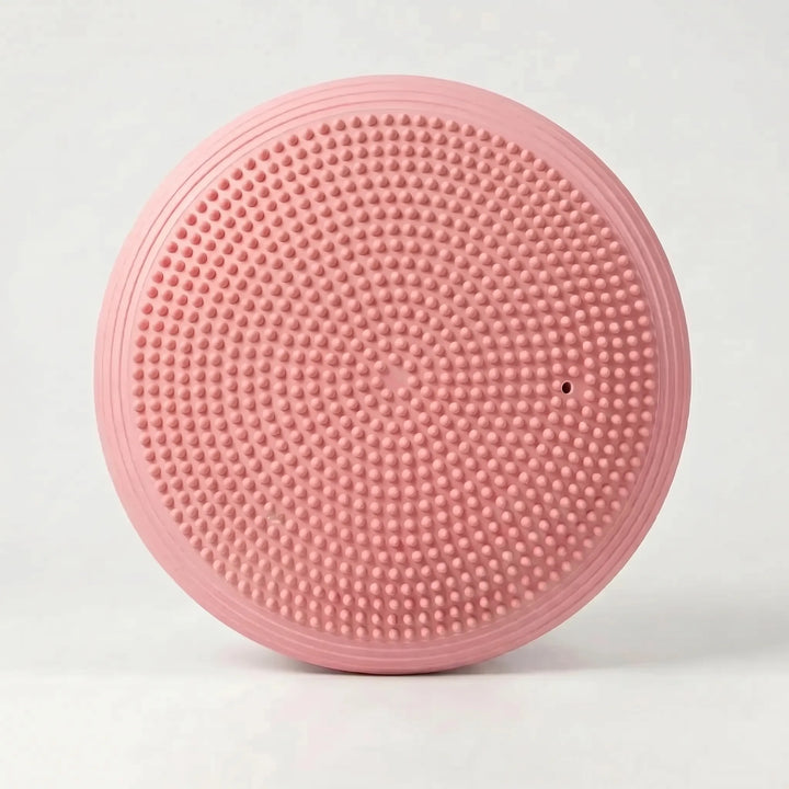 Versatile round inflatable balance cushion; fitness equipment for core, yoga, Pilates, and home gym.
